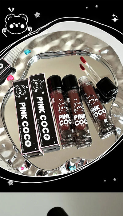 Pinkcoco Bear Doodle Mirror Lip Glaze Long Lasting Shine - Smarsty