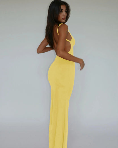 Hugcitar 2025 Spring Solid Sleeveless Backless Elegant Sexy Bodycon Y2K Maxi Prom Dress Women Clothes Birthday Party Casual Y2K