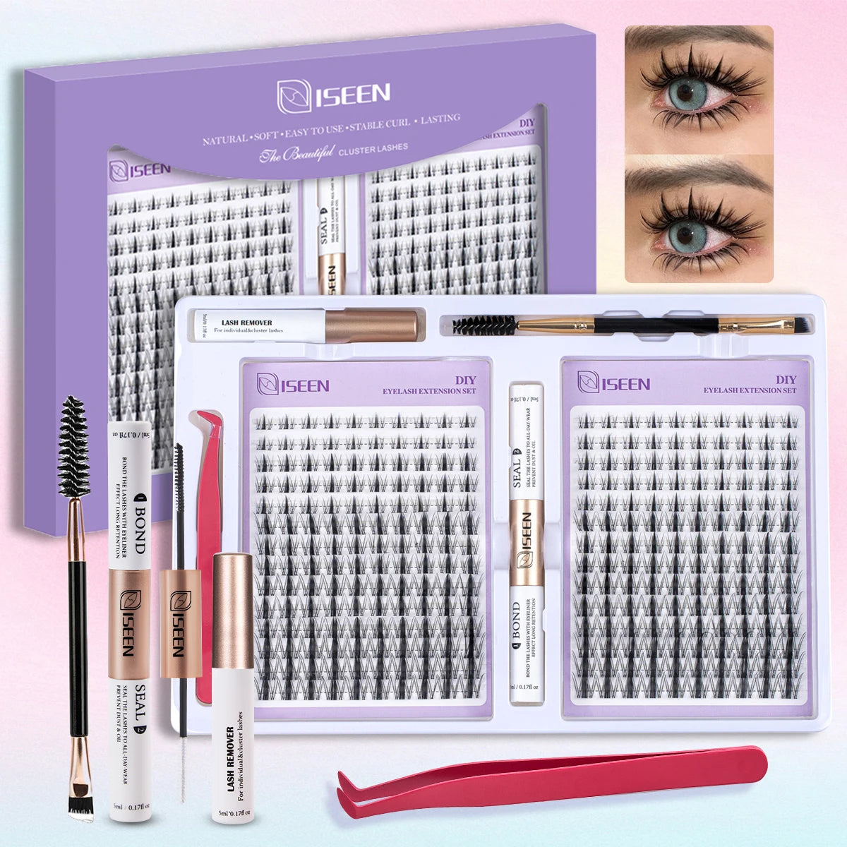 ISEEN DIY Eyelash Extension Kit with Bond and Tweezers - Smarsty