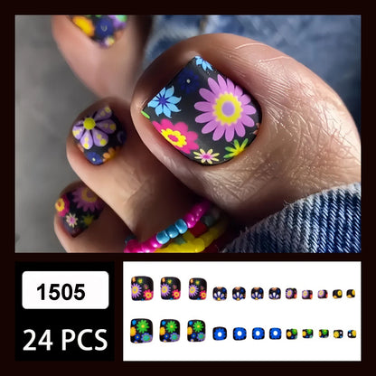 Colorful Flower Press On Nails Set with Glitter - Smarsty