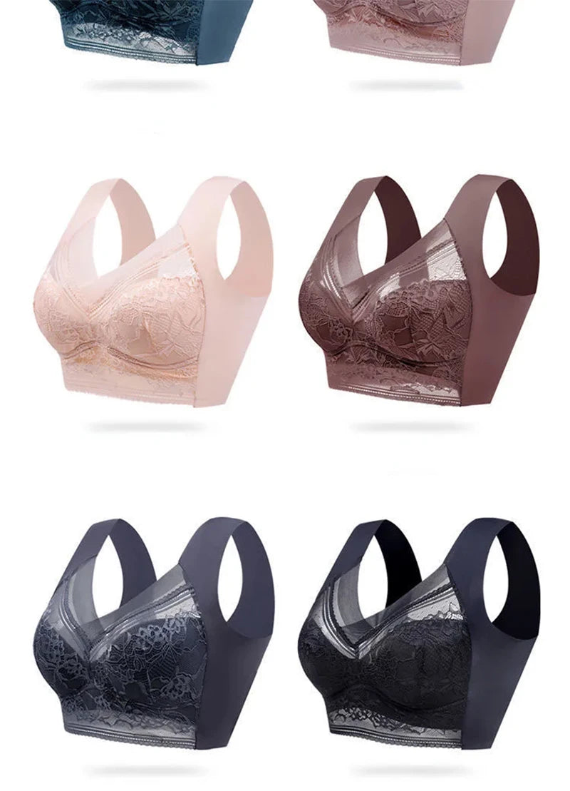 L-6L Women Large Bra Push Up Ice Silk Seamless upper Bralette Lace Wireless Summer Bras Plus Size Top Lingerie Underwear 15019 - Smarsty