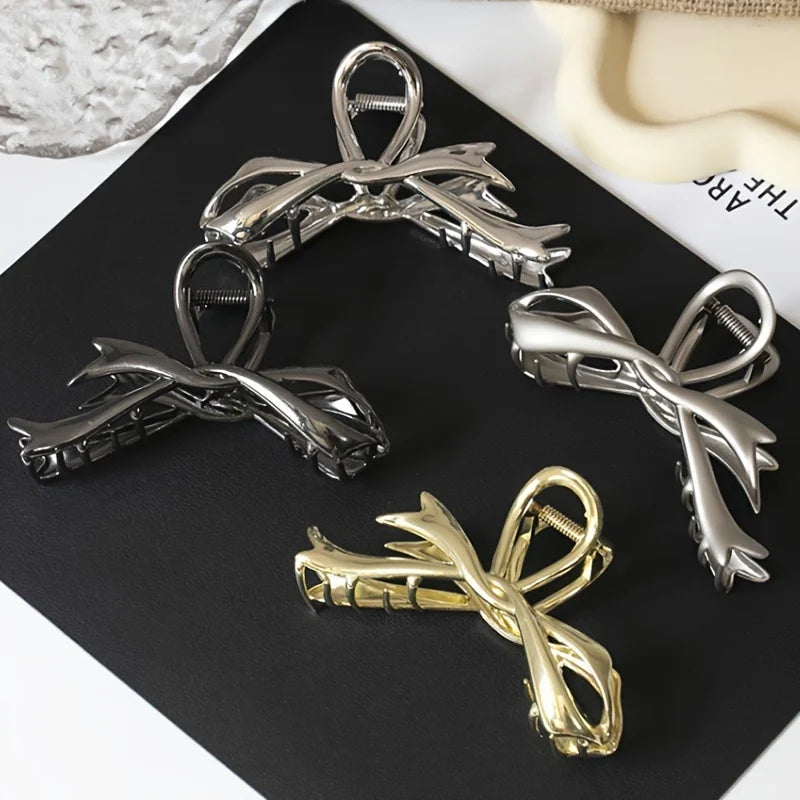Vintage Ribbon Bow Metal Hair Claw Clips Strong Hold - Smarsty