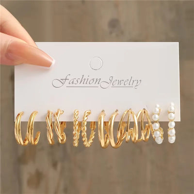 Vintage Geometric Hoop Earrings Set for Women - Smarsty