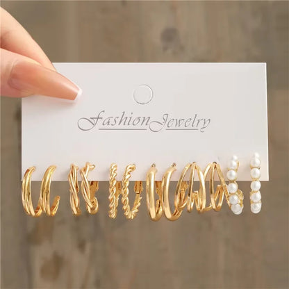 Vintage Geometric Hoop Earrings Set for Women - Smarsty