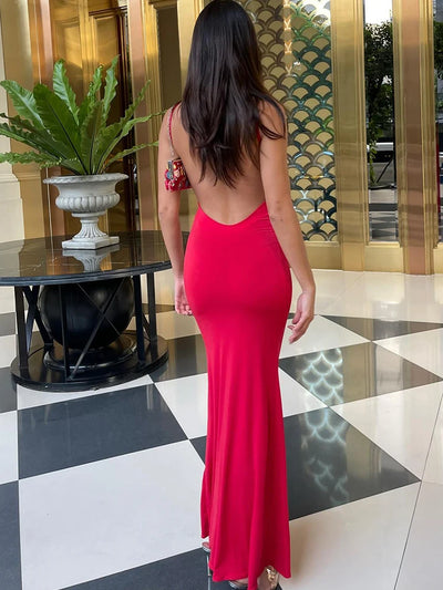 Hugcitar 2025 Spring Solid Sleeveless Backless Elegant Sexy Bodycon Y2K Maxi Prom Dress Women Clothes Birthday Party Casual Y2K - Smarsty