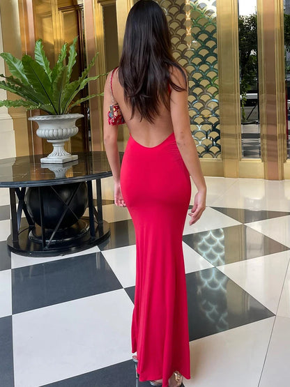 Hugcitar 2025 Spring Solid Sleeveless Backless Elegant Sexy Bodycon Y2K Maxi Prom Dress Women Clothes Birthday Party Casual Y2K