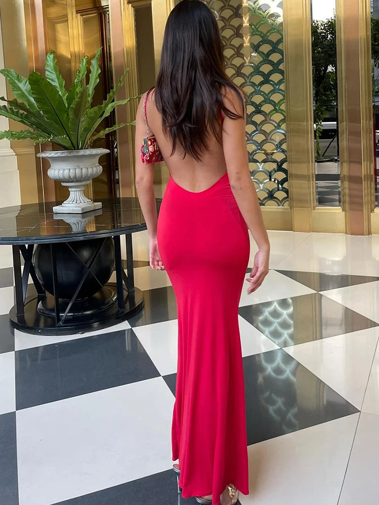 Hugcitar 2025 Spring Solid Sleeveless Backless Elegant Sexy Bodycon Y2K Maxi Prom Dress Women Clothes Birthday Party Casual Y2K