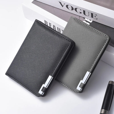 Black Faux Leather Small Slim Business-Style Wallet - Multiple Card Slots, Credit Card and Driver's License Holder, Geometric In - Smarsty