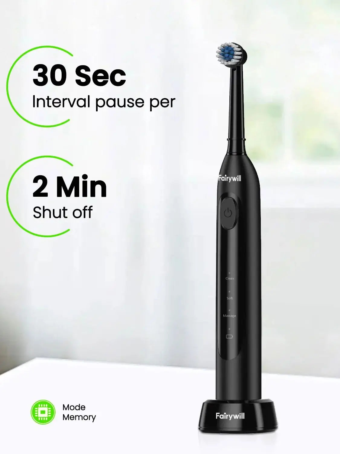 Fairywill Electric Toothbrush T2233Powerful Rotation Cleaning 4 Replacement Heads Rechargeable Sonic Toothbrush for Adults - Smarsty