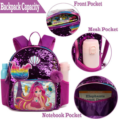 Girls Sequined Kindergarten Backpack With Zipper Closure - Smarsty