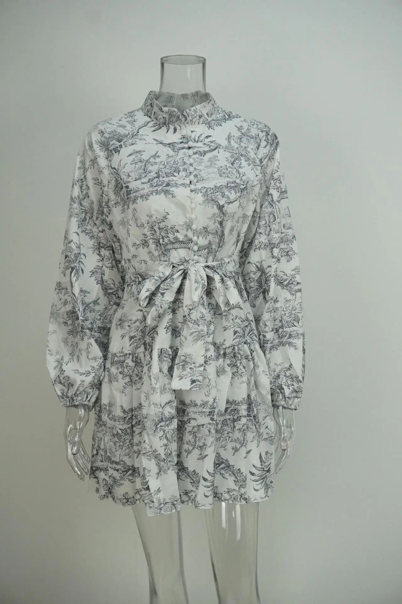 Autumn new women's clothing style elegant, fashionable, casual, sexy commuting long sleeved lace up Chinese style printed dress - Smarsty