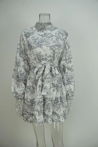 Autumn new women's clothing style elegant, fashionable, casual, sexy commuting long sleeved lace up Chinese style printed dress - Smarsty