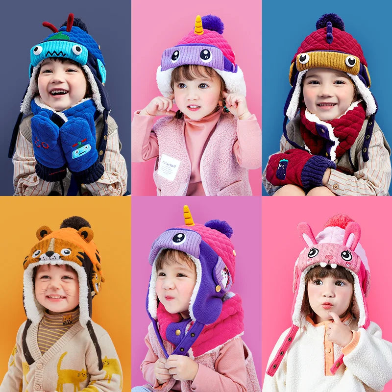 Kids Winter Hat Scarf Set Dinosaur Unicorn Style Gear - Smarsty