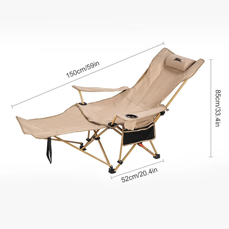 WESTTUNE 2-in-1 Reclining Camping Chair Lightweight Folding Camping Lounge Chair with Adjustable Backrest & Footrest for Beach