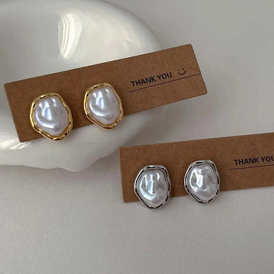 Geometric Pearl Earrings For Women Minimalist Style - Smarsty