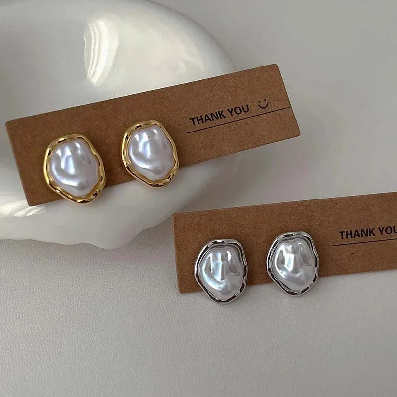 Geometric Pearl Earrings For Women Minimalist Style - Smarsty