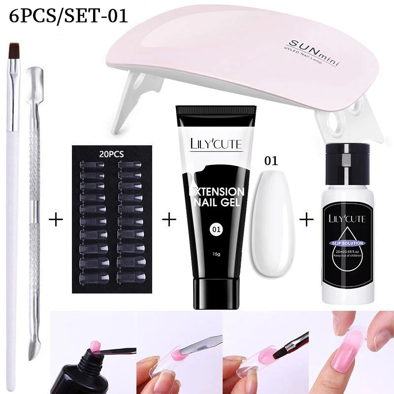 LILYCUTE Nail Gel Set with 6W LED Lamp for Quick Manicure - Smarsty