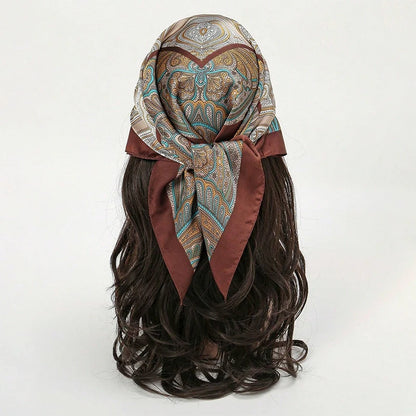 Bohemian Floral Print Silk Scarf for Women Sun Protection - Smarsty