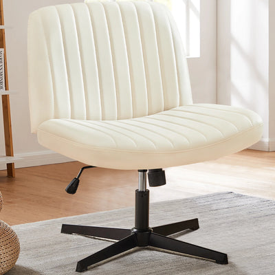 Cross Legged Office Living Room Rocking Gaming Chair Armless Wide Desk Adjustable Swivel Fabric Task Vanity Home Office