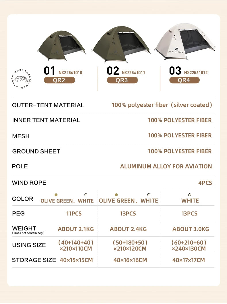 MOBI GARDEN Camping Backpacking Tent Waterproof Rainproof Hiking Silver Coated Sun Protection Easy Set Up