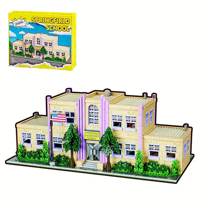 3500PCS Springfield Elementary School Building Blocks Idea Anime Street View Modular Architecture Brick Model Toy Christmas Gift