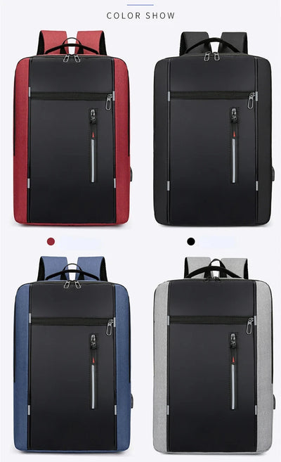 Men's Waterproof Oxford Laptop Backpack 15.6 Inch with USB Charging Port High Capacity Business Travel School Bag - Smarsty