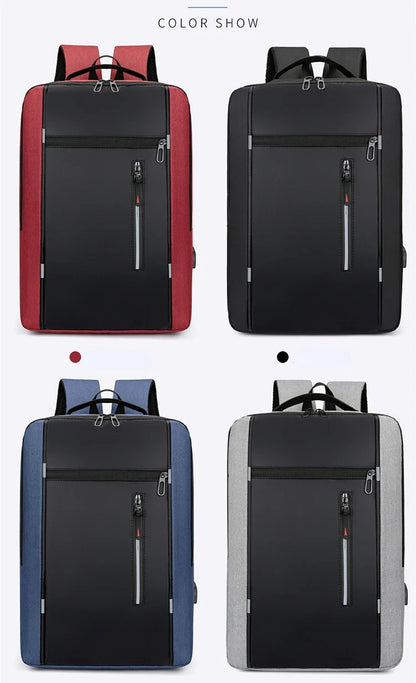 Men's Waterproof Oxford Laptop Backpack 15.6 Inch with USB Charging Port High Capacity Business Travel School Bag - Smarsty