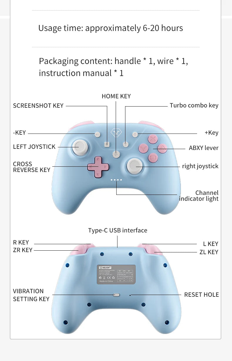 AOLION Bluetooth Controller for Switch PC iOS Android Turbo Function - Smarsty