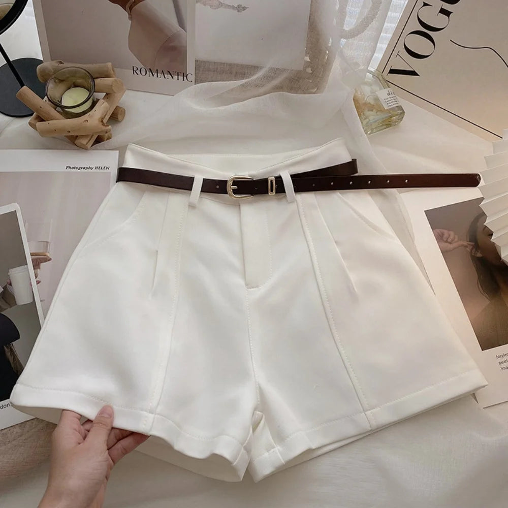 Casual Women A-Line Shorts Fashion Office Lady Commute Vintage Solid High Waist Short Pants Casual Streetwear Summer Trousers - Smarsty