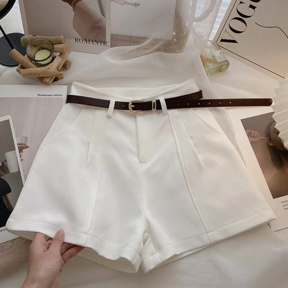 Casual Women A-Line Shorts Fashion Office Lady Commute Vintage Solid High Waist Short Pants Casual Streetwear Summer Trousers - Smarsty
