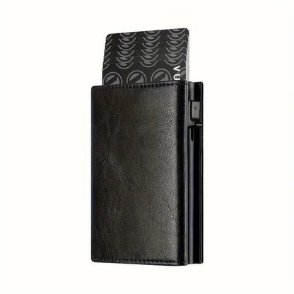 Men's Wallet with Zipper Coin Purse Automatic Pop-up Metal Credit Card Holder Minimalist RFID Blocking Business Card Wallet Idea - Smarsty