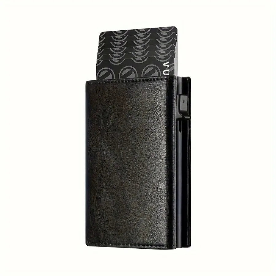 Men's Wallet with Zipper Coin Purse Automatic Pop-up Metal Credit Card Holder Minimalist RFID Blocking Business Card Wallet Idea - Smarsty