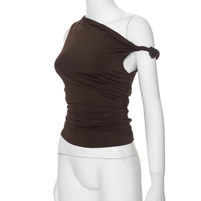 Simple Basic Casual Summer Tank Top Sleeveless Solid Color Off Shoulder Side Ruched Crop Tops Vestidos Spring Women T S - Smarsty