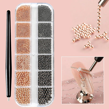 Mini Caviar Beads Nail Art Set with Magnetic Pen - Smarsty