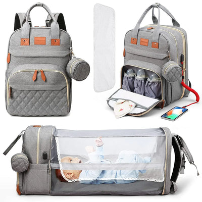 3 In 1 Diaper Bag Backpack Foldable Baby Bed Waterproof Travel Bag with USB Charge Diaper Bag Backpack with Changing Bed 3 types by Smarsty