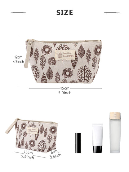 Canvas Cosmetic Bag Zipper Case With Card Holder For Travel - Smarsty