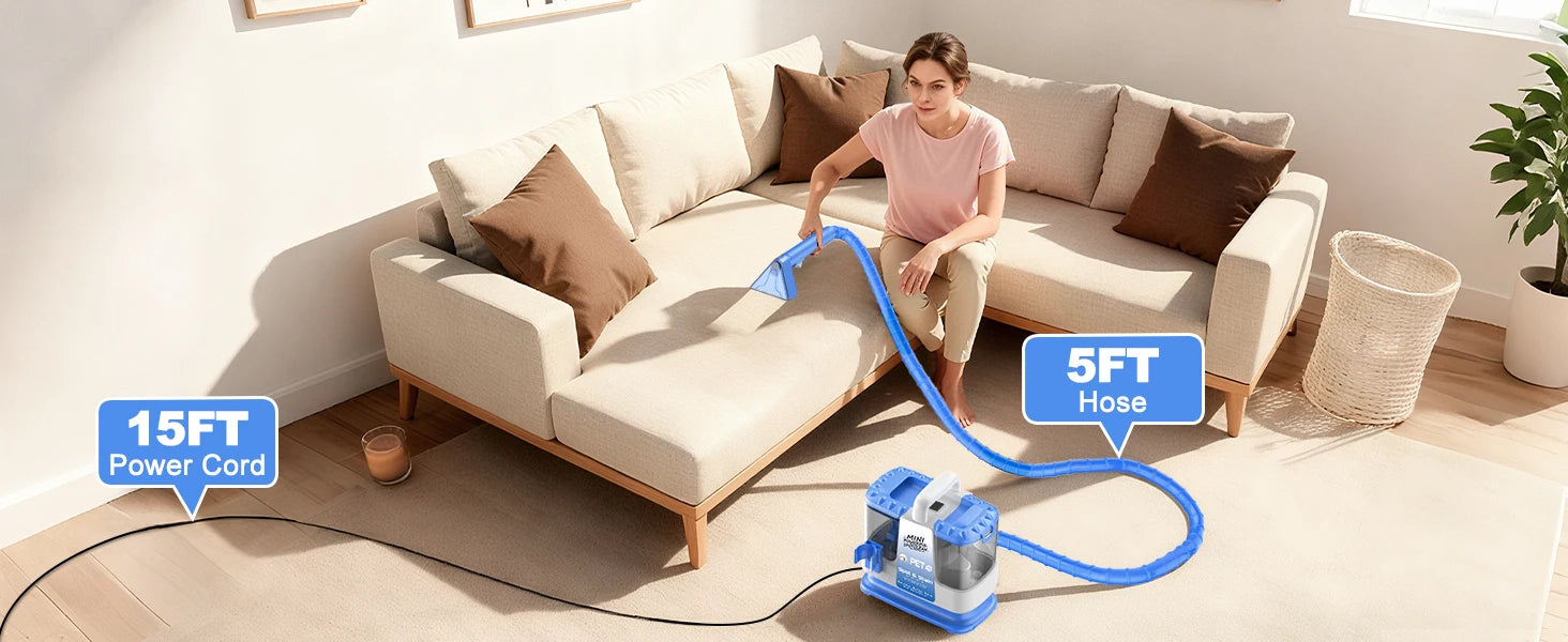 Carpet + Upholstery Cleaner Machine, 32Kpa Powerful Suction w/ 5 Cleaning Tools,Lightweight for Rug,Carpet,Car Seats,Pets,Stairs