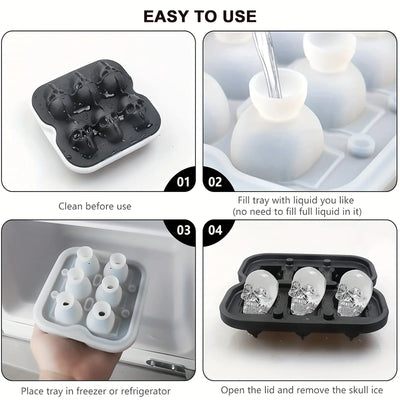 Skull Ice Ball Mold Silicone 3D Flexible Ice Cube Trays BPA Free Ice Trays For Freezer Horror Skull Head Cocktail Ice Ball Maker - Smarsty