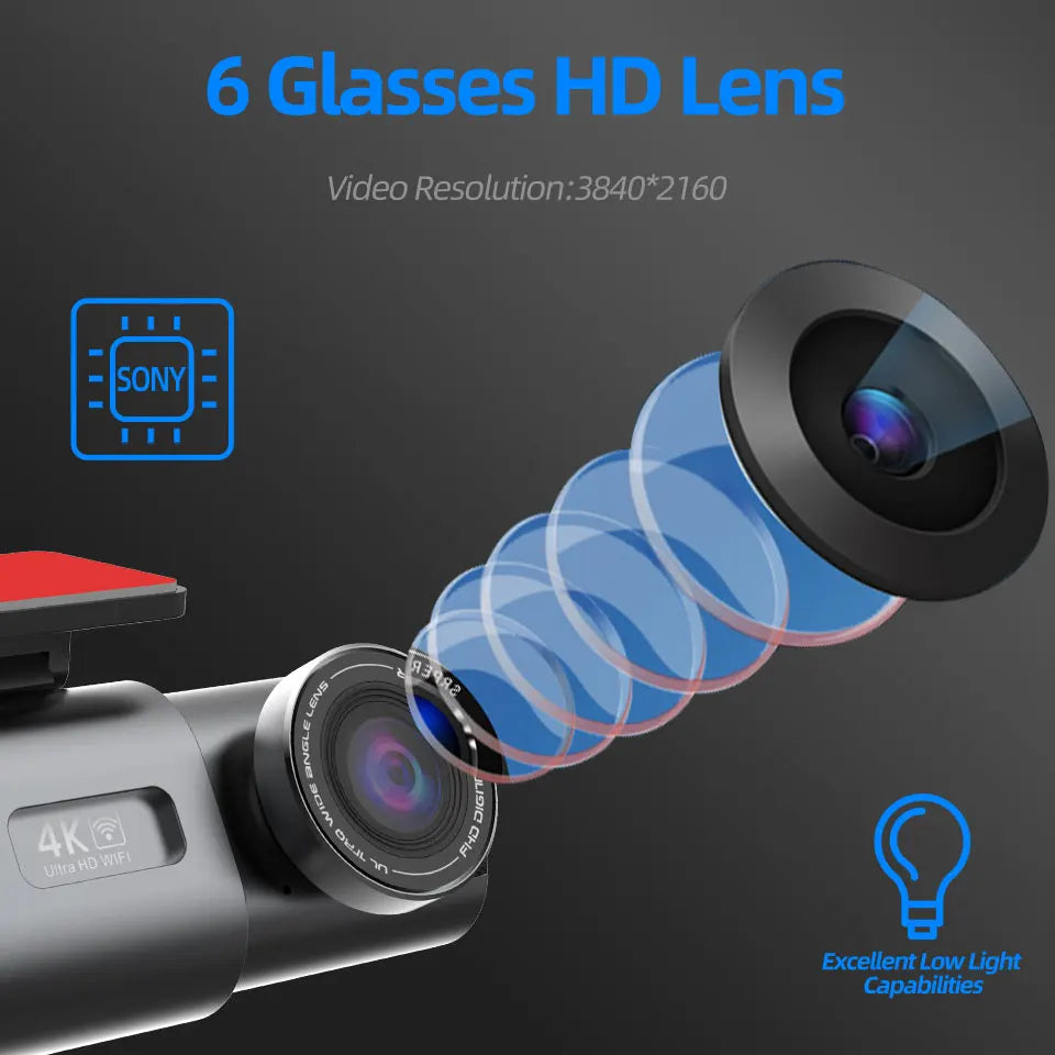 4K Dash Cam Night Vision With GPS Parking And WiFi - Smarsty