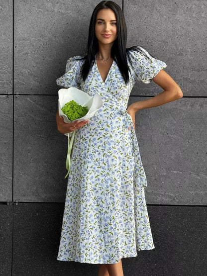 Summer Women's Light Long Dress 100% Cotton A-line Midi Dresses Muslin with Side Slits Flowers Elegant Beige Dress for Women
