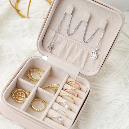 Travel Jewelry Box in Classic Black and Pink Leather - Smarsty