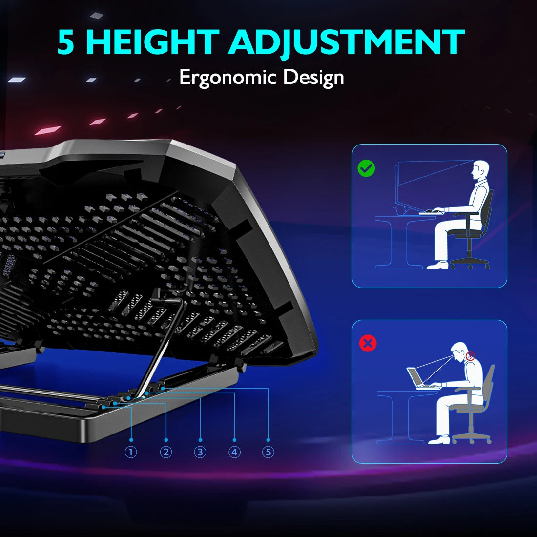 Laptop Cooling Pad 12 17 Inch With Five Quiet Fans