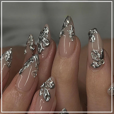 24 Pcs Metallic Cat Eye French Press On Nails - Smarsty