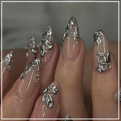24 Pcs Metallic Cat Eye French Press On Nails - Smarsty