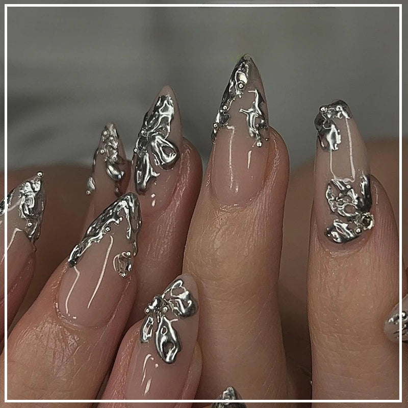 24 Pcs Metallic Cat Eye French Press On Nails - Smarsty