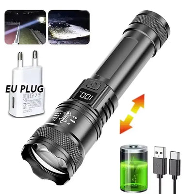 High Strong Power Led Flashlights 2000LM Tactical Torch with Display Light Rechargeable Camping Fishing Emergency Zoom Lantern - Smarsty