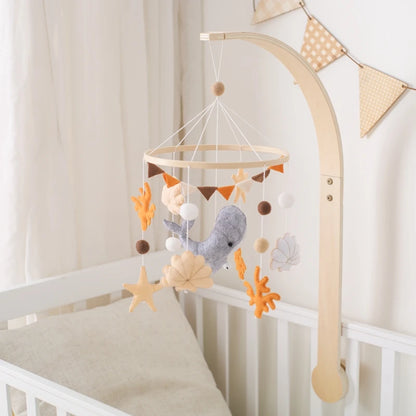 Baby Crib Mobile Bed Bell Rattle Toys Wooden Crochet Stars Pendant Bed Bell Toys Newborn Comfort Crib Bracket Hanging Toys Gifts