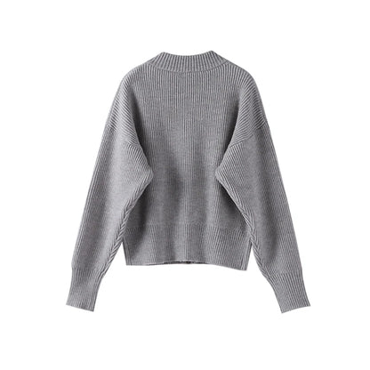 Vintage Knit Women Cardigan Casual Full Sleeve Zipper O Neck Pleated Solid Lady Sweater 2025 Autumn Fashion Female Knitwear - Smarsty