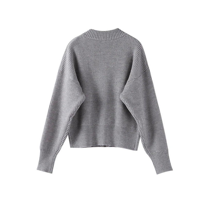 Vintage Knit Women Cardigan Casual Full Sleeve Zipper O Neck Pleated Solid Lady Sweater 2025 Autumn Fashion Female Knitwear - Smarsty