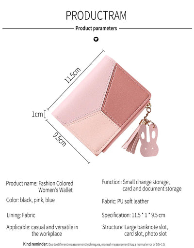 Fashion Women's Wallet Zipper Coin Purse Lady Short Clutch Purse Handbag Patchwork Leather Female Card Holder Wallet Phone Pouch - Smarsty